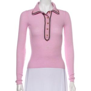 Acne Studios - Contrast Trim Long Sleeved Wool Polo Shirt - Womens - Light Pink